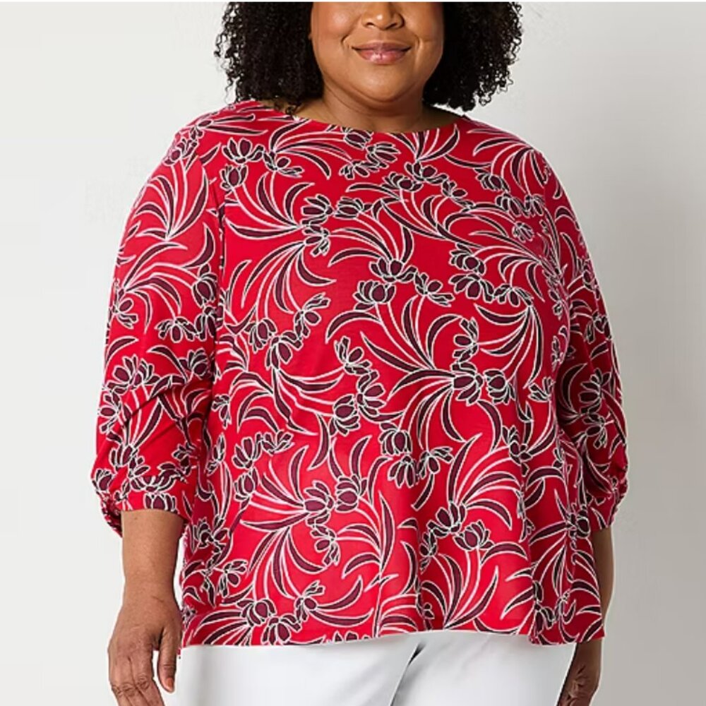 NWT Liz Claiborne Plus Women's Crew Neck 3/4 Sleeve Blouse
